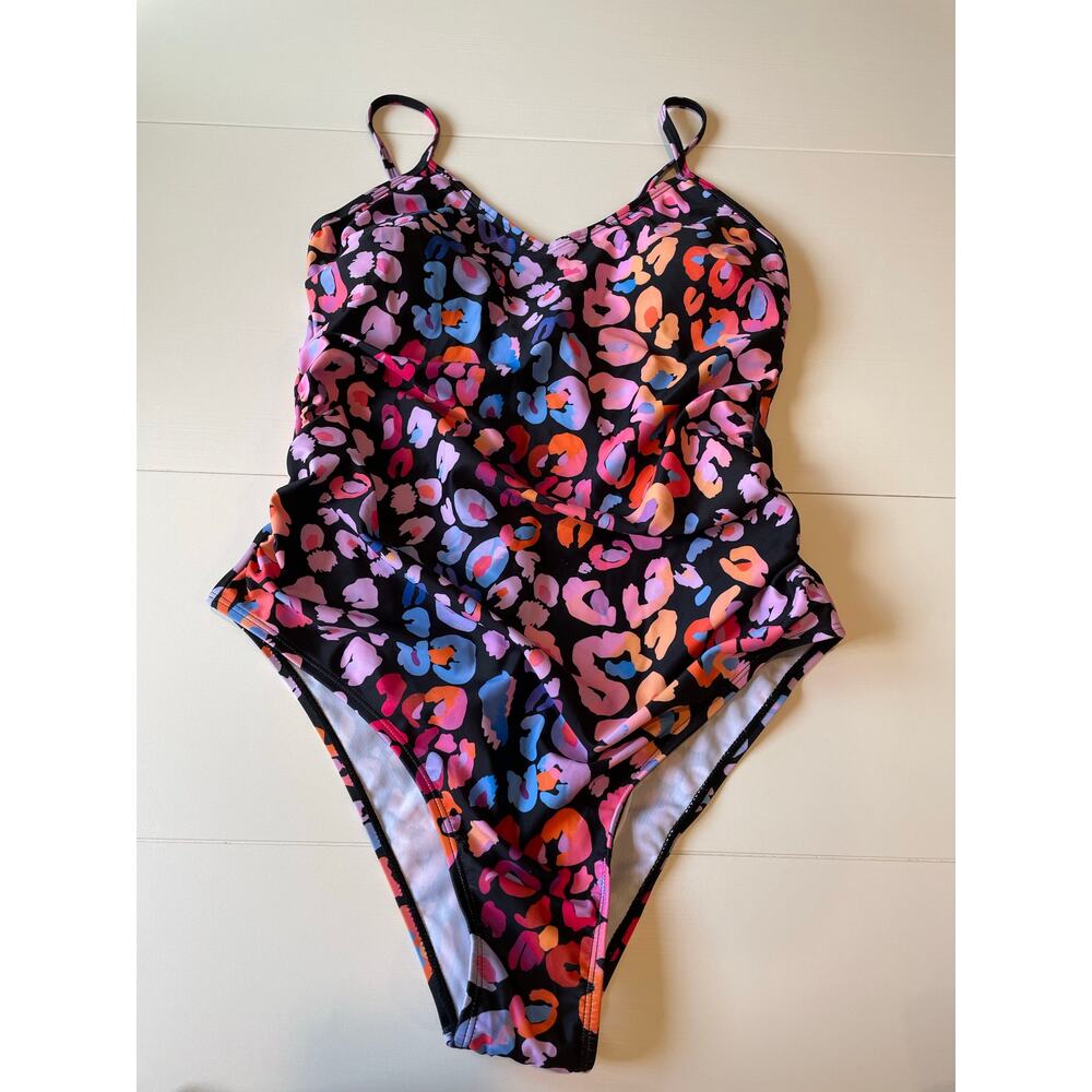 Cupshe One Piece Swimsuit NWOT Sz L Multicolored Leopard Print O Ring Cutout - Picture 7 of 14